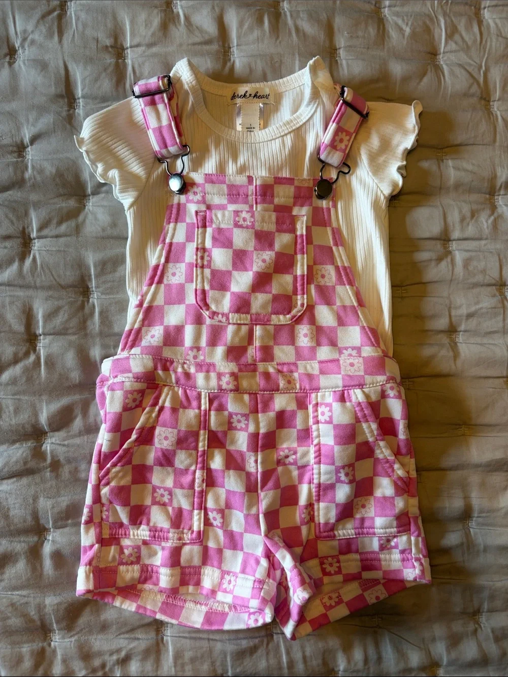 Girls 5 Checkered Overalls